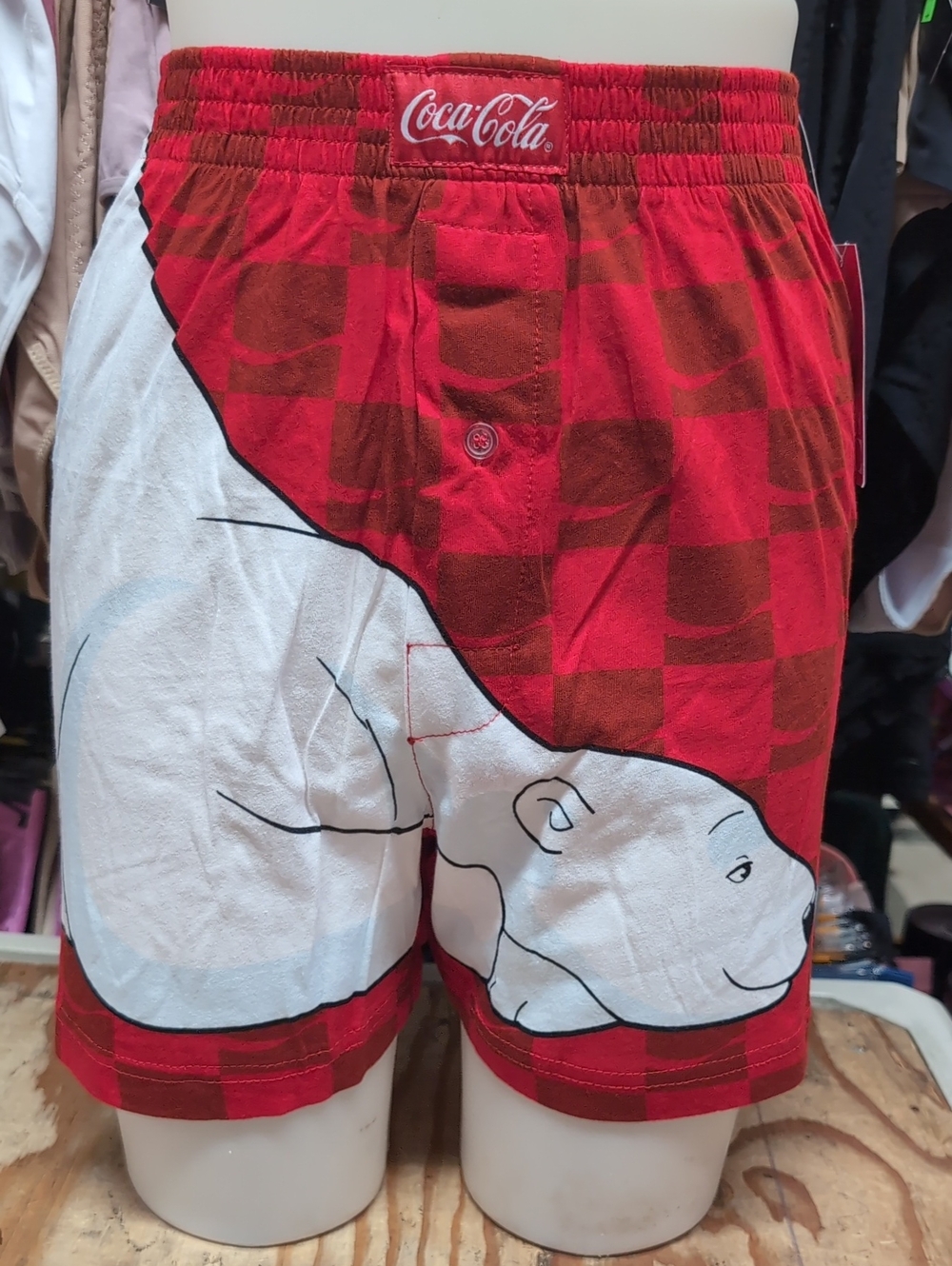 Coca-Cola Red and White Plaid Boxers with Polar Bear Motif